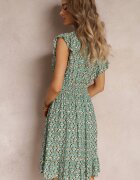 cflo Rochie Mini Verde din vâscoză Cu elastic în talie Cu imprimeu floral Reeves