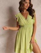 cflo Rochie Mini Verde din Viscoză cu Croială Cloș și Decolteu Petrecut Lolsa