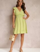 cflo Rochie Mini Verde din Viscoză cu Croială Cloș și Decolteu Petrecut Lolsa