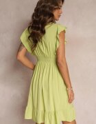 cflo Rochie Mini Verde din Viscoză cu Croială Cloș și Decolteu Petrecut Lolsa