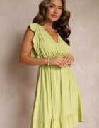 cflo Rochie Mini Verde din Viscoză cu Croială Cloș și Decolteu Petrecut Lolsa