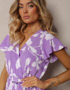 cflo Rochie Mov cu decolteu petrecut cu fusta plisată finisată în talie cu cordon și elastic Elsavia