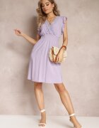 cflo Rochie mov din vascoză cu elastic în talie și ornament din dantelă Binita