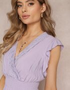 cflo Rochie mov din vascoză cu elastic în talie și ornament din dantelă Binita