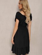 cflo Rochie Neagră din Vâscoză cu Elastic în Talie și Decolteu cu Elastic Tiimazela