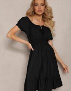 cflo Rochie Neagră din Vâscoză cu Elastic în Talie și Decolteu cu Elastic Tiimazela