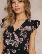 cflo Rochie Neagră Evazată Mini cu model Paisley Rachelli