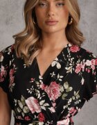 cflo Rochie Neagră Florală cu croială petrecută cu cordon legat Iphene