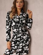 cflo Rochie neagră tip cămașă florală Ommofie