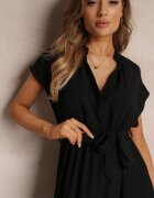 cflo Rochie petrecută neagră cu elastic în talie și cordon Mylelse