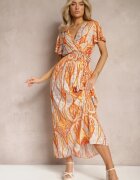 cflo Rochie Portocalie Cloș cu Croi Petrecut cu Curea și Model Decorativ Briarwin