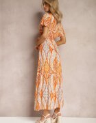 cflo Rochie Portocalie Cloș cu Croi Petrecut cu Curea și Model Decorativ Briarwin