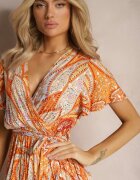 cflo Rochie Portocalie Cloș cu Croi Petrecut cu Curea și Model Decorativ Briarwin