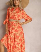 cflo Rochie Portocalie Încântătoare cu bust tip cămașă și cu model floral Nealavin