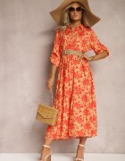 cflo Rochie Portocalie Încântătoare cu bust tip cămașă și cu model floral Nealavin