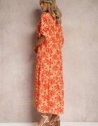 cflo Rochie Portocalie Încântătoare cu bust tip cămașă și cu model floral Nealavin