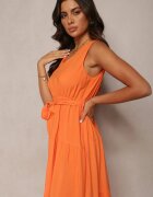 cflo Rochie Portocalie Legată Midi fără mâneci cu elastic în talie Mideyo
