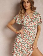 cflo Rochie portocalie petrecută mini cu elastic în talie din viscoză Samata