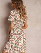 cflo Rochie portocalie petrecută mini cu elastic în talie din viscoză Samata