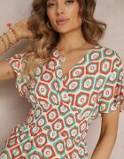 cflo Rochie portocalie petrecută mini cu elastic în talie din viscoză Samata