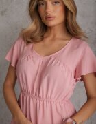 cflo Rochie Roz din Viscoză cu Croială Evazată cu Volane Jonmy