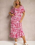 cflo Rochie Roz din viscoză decorată cu volane cu mânecă scurtă Danibella