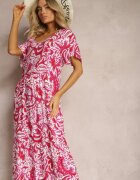 cflo Rochie Roz din viscoză decorată cu volane cu mânecă scurtă Danibella