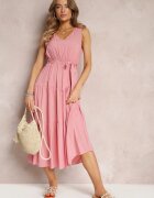 cflo Rochie Roz Legată Midi fără mâneci cu elastic în talie Mideyo