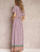 cflo Rochie Roz Maxi cu Curea și Elastic în Talie cu Model Ornamental Calvim