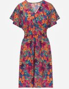 cflo Rochie scurtă Roz-Bleu-Marin cu flori cu elastic lat în talie Meles
