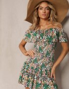 cflo Rochie Scurtă Verde cu decolteu spaniol din viscoză elastică Celestine