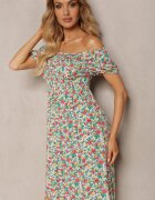 cflo Rochie Spanie Alb-Verde din Viscoză cu Imprimeu Floral Pialara