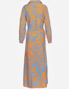 cflo Rochie Tip Cămașă Albastră-Portocalie Maxi cu Cordon din Material cu Imprimeu Abstract Lirans