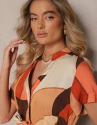 cflo Rochie tip cămașă maro deschis din viscoză cu centură cu imprimeu geometric Falintia