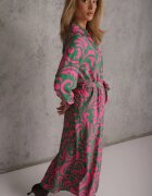 cflo Rochie tip cămașă Verde-Fuchsia Maxi cu cordon textil cu imprimeu abstract Lirans