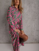 cflo Rochie tip cămașă Verde-Fuchsia Maxi cu cordon textil cu imprimeu abstract Lirans