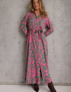 cflo Rochie tip cămașă Verde-Fuchsia Maxi cu cordon textil cu imprimeu abstract Lirans