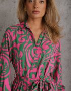 cflo Rochie tip cămașă Verde-Fuchsia Maxi cu cordon textil cu imprimeu abstract Lirans