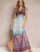 cflo Rochie tip plic Albastru-Bordeaux Maxi cu elastice în talie și elastice pe umeri Hannele