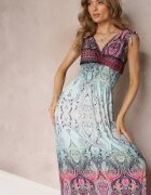 cflo Rochie tip plic Albastru-Bordeaux Maxi cu elastice în talie și elastice pe umeri Hannele