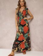 cflo Rochie tip plic Maxi Neagră din Viscoză cu Elastic în Talie Leamone