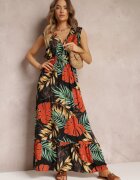 cflo Rochie tip plic Maxi Neagră din Viscoză cu Elastic în Talie Leamone