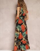 cflo Rochie tip plic Maxi Neagră din Viscoză cu Elastic în Talie Leamone