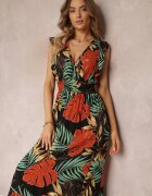 cflo Rochie tip plic Maxi Neagră din Viscoză cu Elastic în Talie Leamone