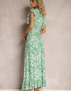 cflo Rochie Verde Boho cu elastic în talie și tiv asimetric din viscoză Anorissa