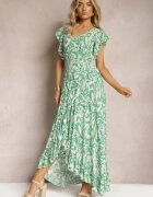 cflo Rochie Verde Boho cu elastic în talie și tiv asimetric din viscoză Anorissa