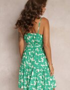 cflo Rochie Verde Cloche Mini cu bretele cu elastic și cordon în talie din viscoză Lonitta