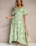 cflo Rochie Verde cu elastic în talie Decorată cu model floral Charina