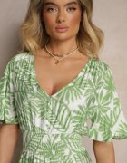cflo Rochie Verde cu elastic în talie Decorată cu model floral Charina