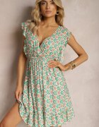 cflo Rochie Verde cu Elastic în Talie din Viscoză cu Model Abstract Lianefa
